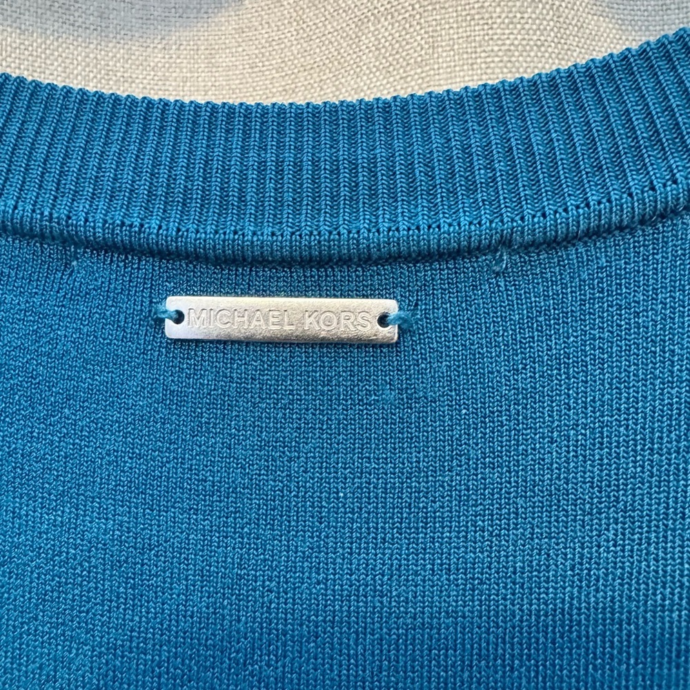 Michael Kors Blue Sheath Mini Dress Short Sleeve Crew Neck - Picture 7 of 10